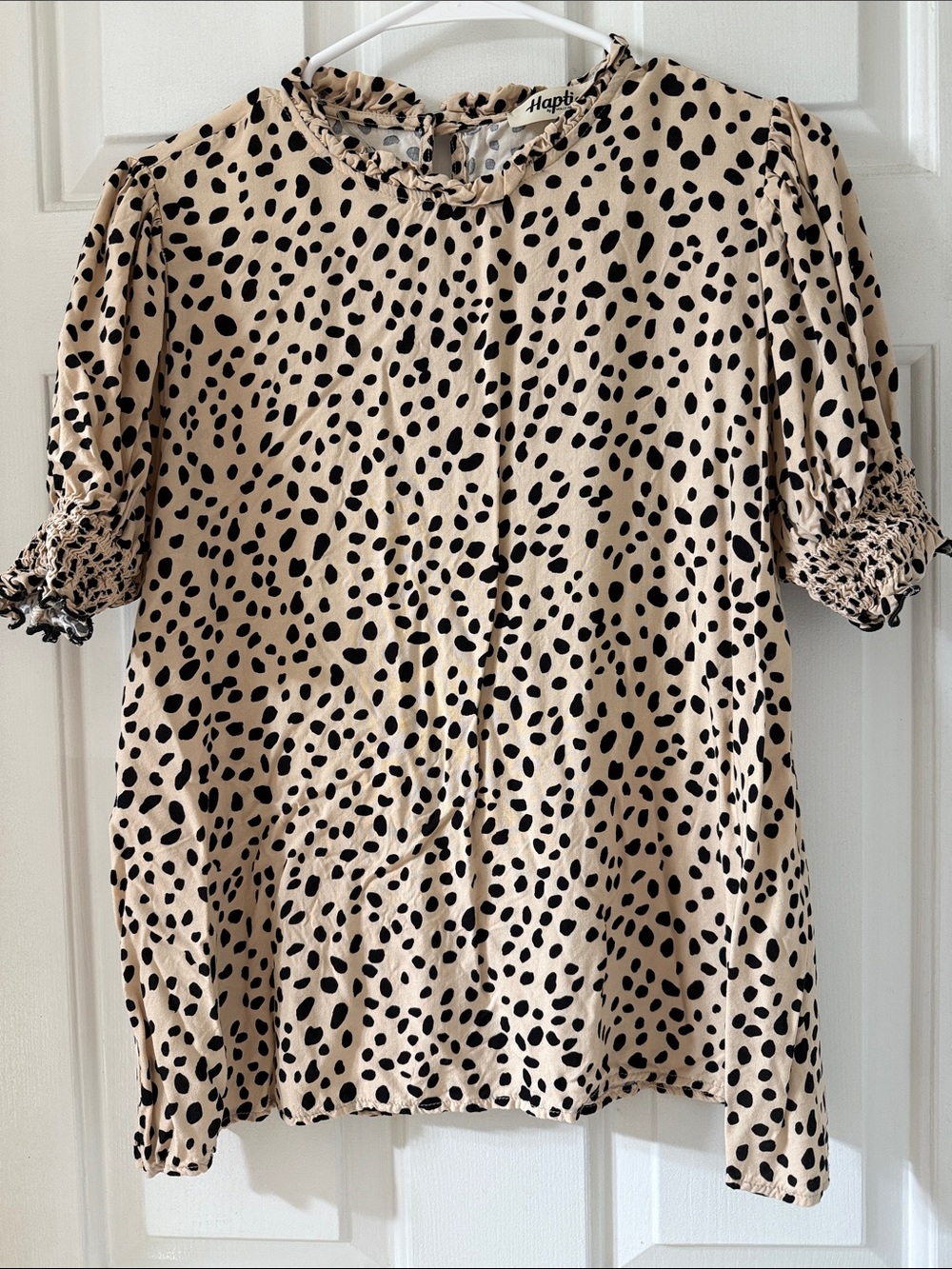 Beige Print Puff Sleeve Blouse
